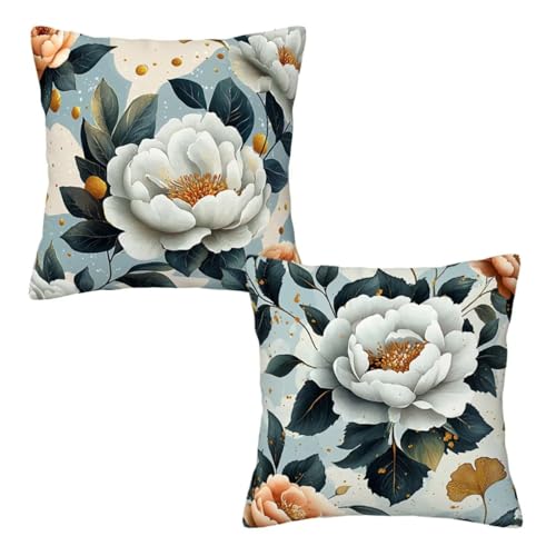Kopfkissenbezug 80x80 cm 2er Set Blau Dekokissen Kissenbezüge, Samt Sofakissen Kopfkissenbezug, Deko Kissen Graue Blumen Muster Beidseitiger Druck für Herbst Deko Wohnzimmer, Geschenke für Frauen Z-15 Kopfkissenbezug 80x80 cm 2er Set Blau Dekokissen Kissenbezüge, Samt Sofakissen Kopfkissenbezug, Deko Kissen Graue Blumen Muster Beidseitiger Druck für Herbst Deko Wohnzimmer, Geschenke für Frauen Z-15 von Linncen