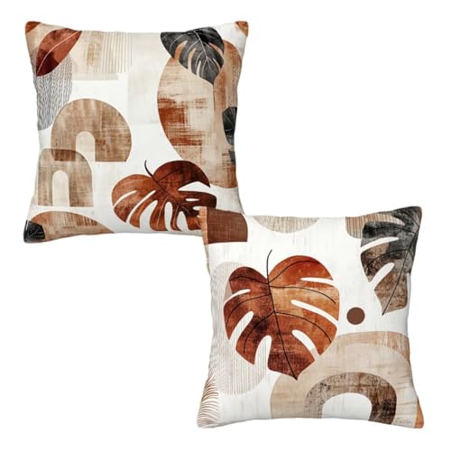Kopfkissenbezug 80x80 cm 2er Set Braun Dekokissen Kissenbezüge, Samt Sofakissen Kopfkissenbezug, Deko Kissen Blätter Muster Beidseitiger Druck für Herbst Deko Wohnzimmer, Geschenke für Frauen A-93 von Linncen