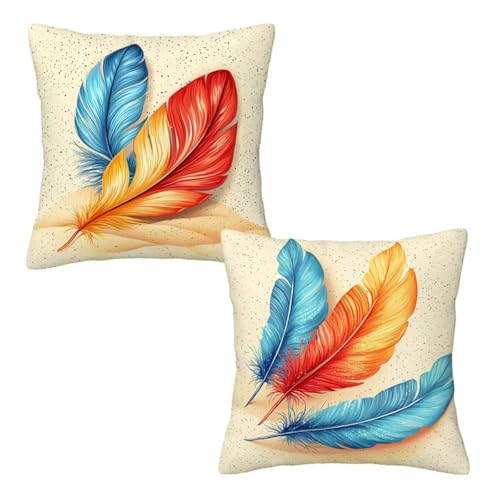 Kopfkissenbezug 80x80 cm 2er Set Creme Dekokissen Kissenbezüge, Samt Sofakissen Kopfkissenbezug, Deko Kissen Feder Muster Beidseitiger Druck für Herbst Deko Wohnzimmer Sofa, Geschenke für Frauen Z-95 Kopfkissenbezug 80x80 cm 2er Set Creme Dekokissen Kissenbezüge, Samt Sofakissen Kopfkissenbezug, Deko Kissen Feder Muster Beidseitiger Druck für Herbst Deko Wohnzimmer Sofa, Geschenke für Frauen Z-95 von Linncen