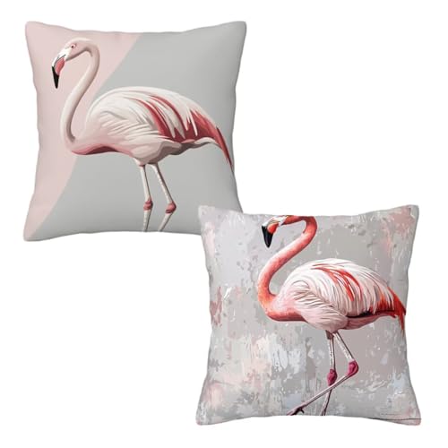 Kopfkissenbezug 80x80 cm 2er Set Grau Dekokissen Kissenbezüge, Samt Sofakissen Kopfkissenbezug, Deko Kissen Flamingo Muster Beidseitiger Druck für Herbst Deko Wohnzimmer, Geschenke für Frauen H-25 von Linncen