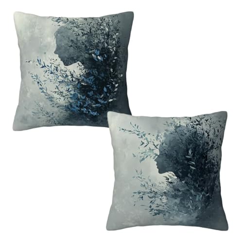 Kopfkissenbezug 80x80 cm 2er Set Grau Dekokissen Kissenbezüge, Samt Sofakissen Kopfkissenbezug, Deko Kissen Modern Muster Beidseitiger Druck für Herbst Deko Wohnzimmer Sofa, Geschenke für Frauen Z-13 von Linncen