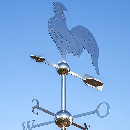 Großer Linneborn Wetterhahn aus Edelstahl mit Windrose fürs Dach von LINNEBORN METALLWAREN FÜR HAUS UND GARTEN