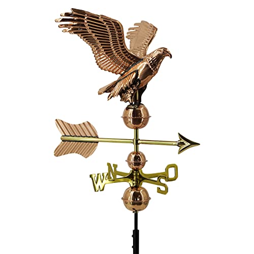 Linneborn 3D Kupfer Wetterhahn Motiv Adler, inkl. Universalbefestigung. 55 cm lang, Wetterhahn Windrichtungsanzeiger Windspiel fürs Dach von Linneborn Metallwaren GmbH