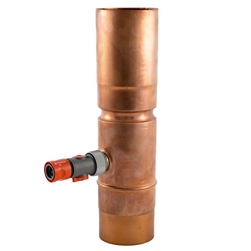 Kupfer Regensammler für Regenwasser mit Schlauchanschluss für Fallrohr mit 100 mm Durchmesser (einfache Montage Dank großer Schiebemuffe) Regendieb, Dachrinne Regenabscheider von LINNEBORN METALLWAREN FÜR HAUS UND GARTEN