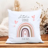 Personalisiertes Kissen Zur Taufe Mit Rosa Regenbogen | Mit Namen Und Taufdatum Kissenhülle Personalisiertes Kissen Zur Taufe Mit Rosa Regenbogen | Mit Namen Und Taufdatum Kissenhülle von LinnieUndRelli