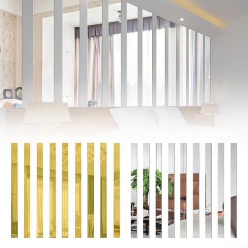 Linnkyfloa 10 Stück Acryl Spiegel Mosaik Wandaufkleber Lange Streifen Design Deko für Schlafzimmer Wohnzimmer Esszimmer Sofa Hintergrund Selbstklebend mit Schutzfolie (schwarz) von Linnkyfloa