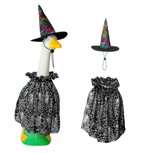 Linnkyfloa 58,4 cm Halloween Gans Outfit – Schwarzes Spinnennetz, Hexen-Stil, gruselige Dekoration für den Außenbereich, Terrasse, Hof, Rasen, Kunst, wetterbeständiges Polyester von Linnkyfloa