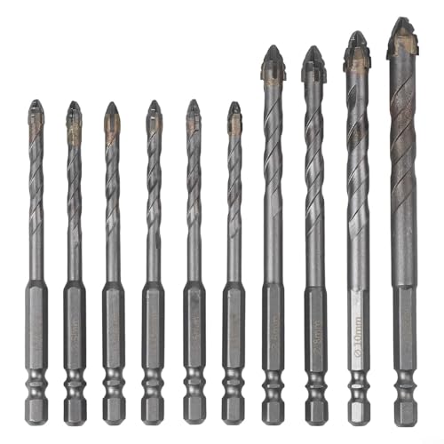 Linnkyfloa Hartmetall-Exzenterbohrer-Set, 4 Rillen, Sägezahn-Sechskantschaft, 5–12 mm, für Holz, Metall, Glas, Mehrzweck-Werkzeuge, 10 Stück von Linnkyfloa