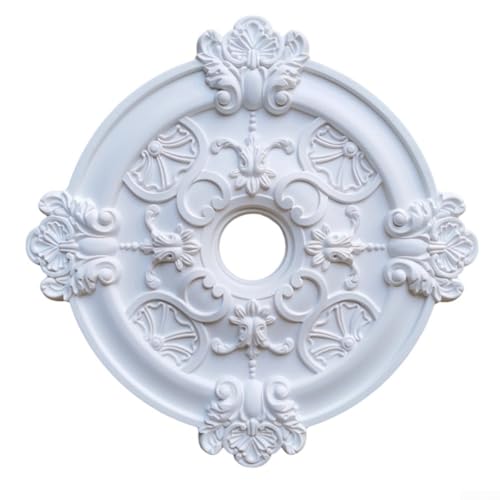 Linnkyfloa Runde PU Deckenleuchte Medaillon 39cm Durchmesser Weiß, Elegante Dekorative Bodenplatte für Deckenventilator Lampe, Schnelle Installation, für Wohnzimmer oder Schlafzimmer von Linnkyfloa