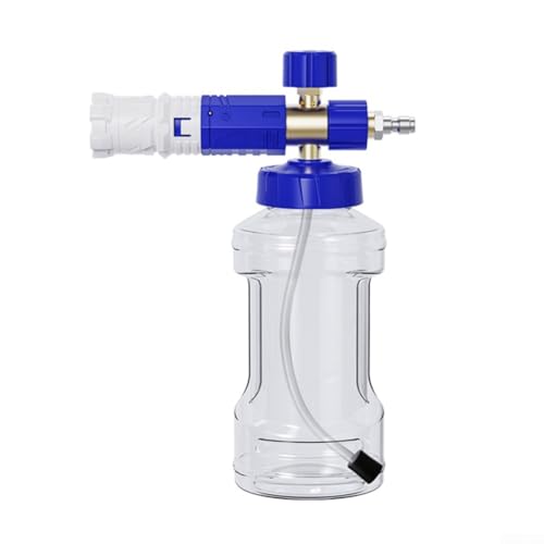 Linnkyfloa Schneeschaumlanze Hochdruck-Autowasch-Sprühtopf mit 1/4-Schnellspanner, 360° verstellbarer Ventilatordüse und oberer Seifenmischung, Messing- und Kunststoffkonstruktion (blau und weiß) von Linnkyfloa