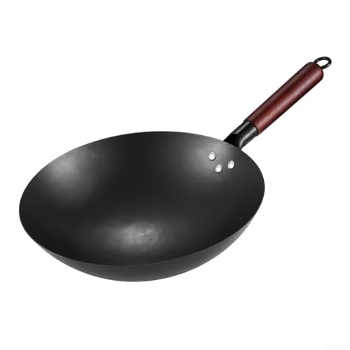 Unbeschichteter Gusseisen-Wok, 30 cm, 32 cm, 34 cm, 36 cm, für Zuhause, Braten, Kochen, handgefertigte Pfanne für den Herd in traditioneller asiatischer Küche (30 cm) von Linnkyfloa
