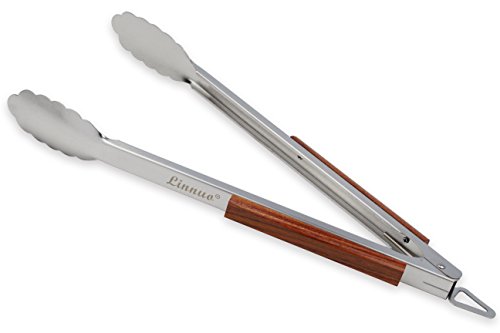 Linnuo Grillzange Edelstahl Holz Griff 45cm, XXL Grillzange Küchenzange Zange aus hochwertigem Edelstahl und echtem Holz, ideal für Grillen Kochen Servieren, 45 x 5 x 5cm (XL Grillzange) von Linnuo