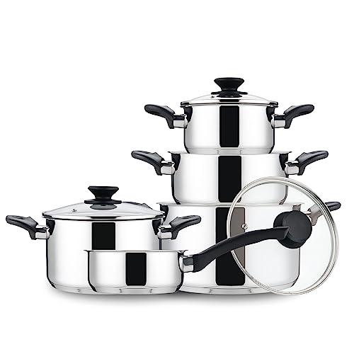 Linnuo Topfset Induktion Kochtopf Set Edelstahl Töpfe mit Glasdeckel Griff nicht heiß, Kochgeschirr Induktion, stabiler Boden für alle Herde induktionsgeeignet, Topf groß klein, Cooking Pot Set von Linnuo