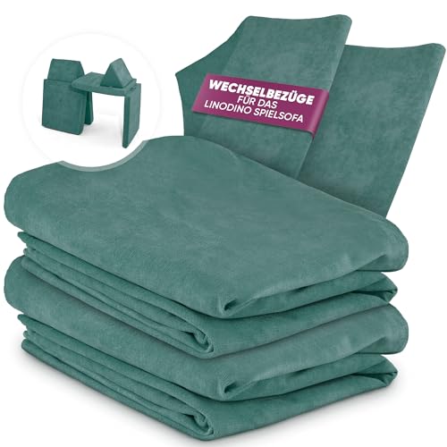 Linodino® Chenille Wechselbezüge für Spielsofas | Kindersofa Cover Set 4-Teilig | Ersatz Bezug Set für Kinder Sofas | Sofabezug | Urwaldgrün von Linodino