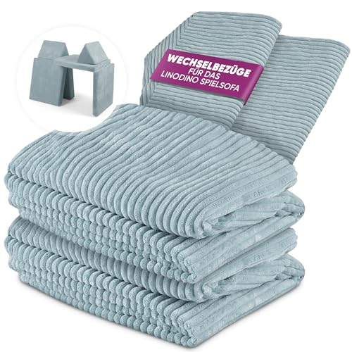 Linodino® Cord Wechselbezüge für Spielsofas | Kindersofa Cover Set 4-Teilig | Ersatz Bezug Set für Kinder Sofas | Sofabezug | Einhornblau von Linodino