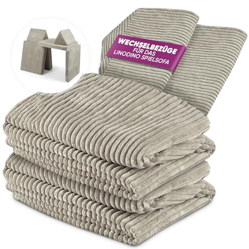 Linodino® Cord Wechselbezüge für Spielsofas | Kindersofa Cover Set 4-Teilig | Ersatz Bezug Set für Kinder Sofas | Sofabezug | Kieselgrau von Linodino