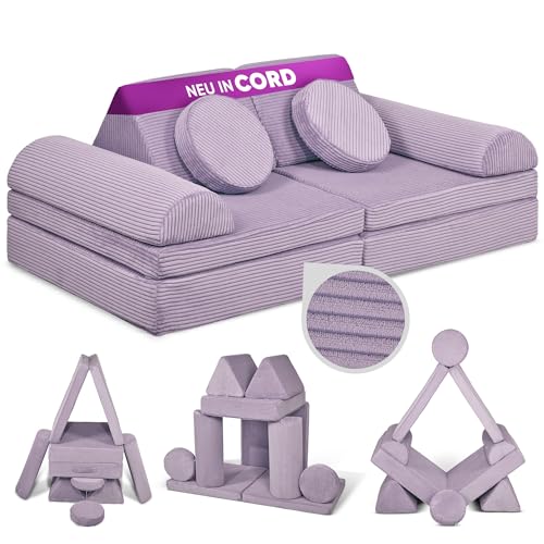 Linodino® Spielsofa Cord Fantasiewelt, Kindersofa-Bausteine - Kreative Stapelsteine für Kinder - Kindercouch, Sofa-Kuschelecke im Kinderzimmer | Schaumstoff-Softbausteine [Oktopus Lila] von Linodino