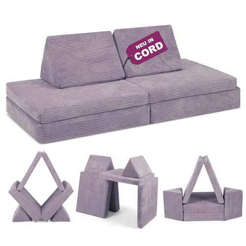 Linodino® Spielsofa Cord - Kindersofa | Schaumstoff Bausteine - Kinder Sofa für einen aufregenden Indoor Spielplatz | Kindercouch als Kuschelecke im Kinderzimmer | Mit Schlaffunktion | Oktopus Lila von Linodino