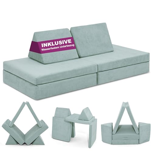 Linodino® Spielsofa | Kindersofa aus Schaumstoff Bausteine - Spielsofa für Kinder & Kuschelecke im Kinderzimmer [OHNE Harte Teile] 10 Farben zur Wahl | Eisblau von Linodino