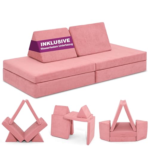 Linodino® Spielsofa | Kindersofa aus Schaumstoff Bausteine - Spielsofa für Kinder & Kuschelecke im Kinderzimmer [OHNE Harte Teile] | Korallen Rosa von Linodino