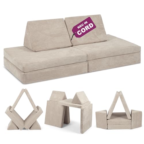 Linodino® Spielsofa Cord | Kindersofa aus Schaumstoff Bausteine - Spielsofa für Kinder & Kuschelecke im Kinderzimmer I Elfenzauber Beige von Linodino