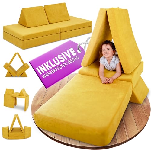 Linodino® Spielsofa | Kindersofa aus Schaumstoff Bausteine - Spielsofa für Kinder & Kuschelecke im Kinderzimmer [OHNE Harte Teile] 10 Farben zur Wahl | Bienenwaben Gelb von Linodino