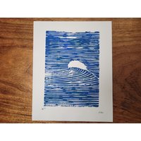 Wave Din A4 Linoldruck Limitiert Und Signiert Original Linolschnitt Wave Din A4 Linoldruck Limitiert Und Signiert Original Linolschnitt von Linolover