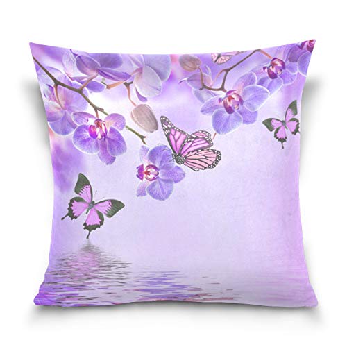 Linomo Kissenbezug 40x40 cm, Blumen Blume Orchidee Schmetterling Dekorative Kissenbezug Kissenhülle für Couch Sofa Bett Hause von Linomo