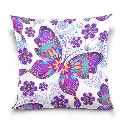 Linomo Kissenbezug 40x40 cm, Blumen Blume Schmetterling Dekorative Kissenbezug Kissenhülle für Couch Sofa Bett Hause von Linomo