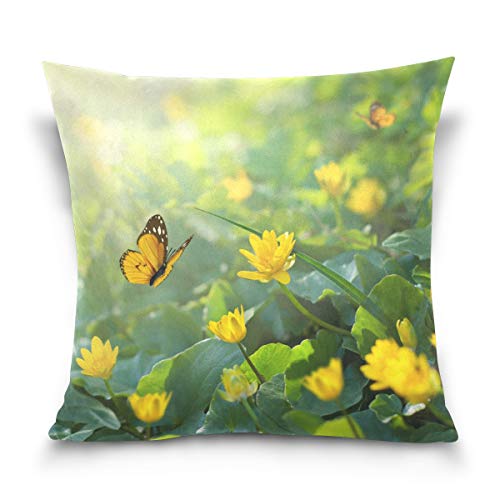 Linomo Kissenbezug 40x40 cm, Frühling Blume Schmetterling Dekorative Kissenbezug Kissenhülle für Couch Sofa Bett Hause von Linomo