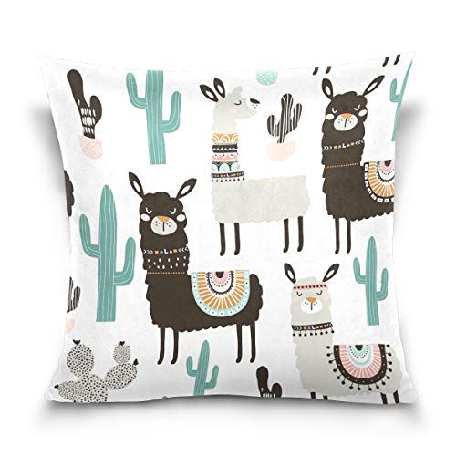 Linomo Kissenbezug 40x40 cm, Süß Lama Kaktus Alpaka Dekorative Kissenbezug Kissenhülle für Couch Sofa Bett Hause von Linomo