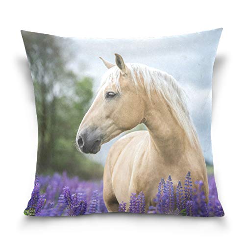 Linomo Kissenbezug 40x40 cm, Tier Pferd Lavendel Blume Dekorative Kissenbezug Kissenhülle für Couch Sofa Bett Hause von Linomo