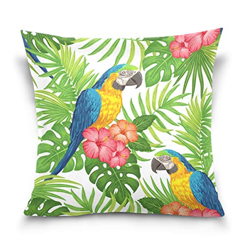 Linomo Kissenbezug 45x45 cm, Tropisch Papagei Blume Blätter Dekorative Kissenbezug Kissenhülle für Couch Sofa Bett Hause von Linomo