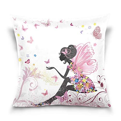 Linomo Kissenbezug 50x50 cm, Blumen Blume Schmetterling Mädchen Dekorative Kissenbezug Kissenhülle für Couch Sofa Bett Hause von Linomo