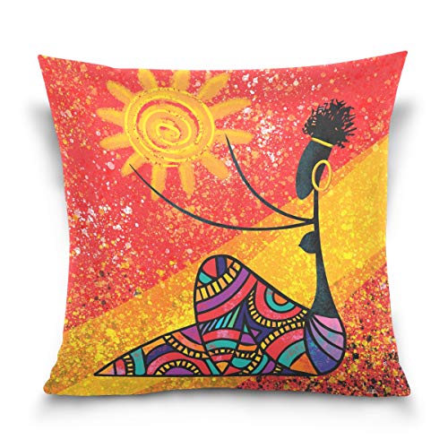 Linomo Kissenbezug 50x50 cm, Ethnisch Afrikanisch Frau Sonne Dekorative Kissenbezug Kissenhülle für Couch Sofa Bett Hause von Linomo