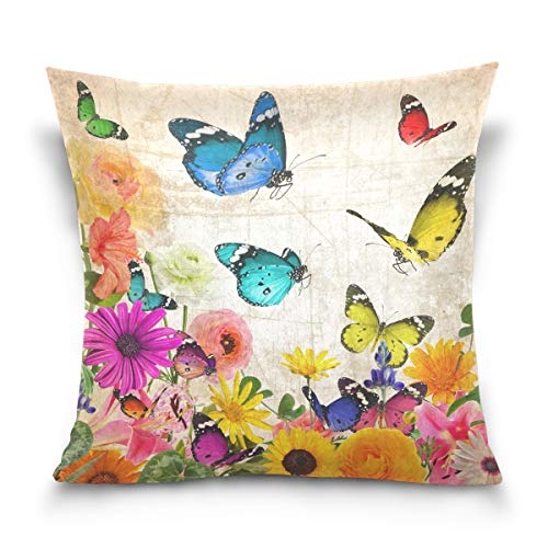 Linomo Kissenbezug 50x50 cm, Jahrgang Blume Schmetterling Dekorative Kissenbezug Kissenhülle für Couch Sofa Bett Hause von Linomo
