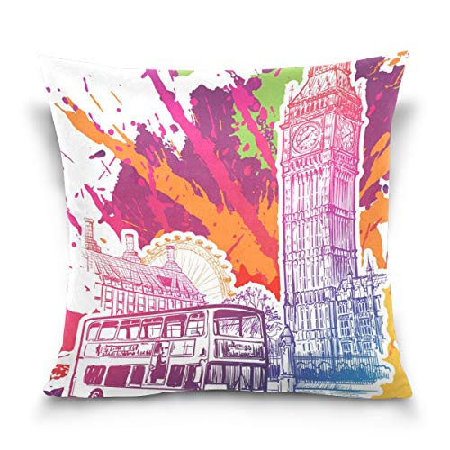 Linomo Kissenbezug 50x50 cm, Retro UK London Symbol Big Ben Dekorative Kissenbezug Kissenhülle für Couch Sofa Bett Hause von Linomo