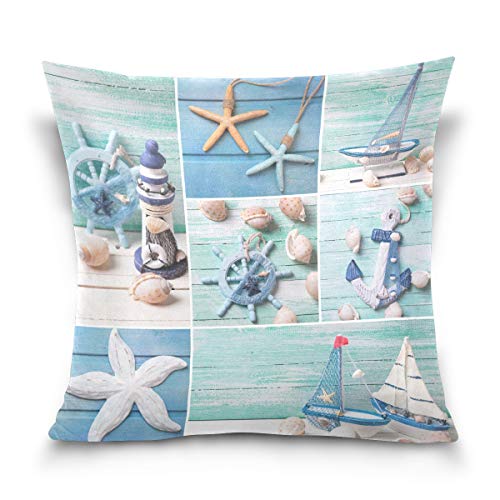Linomo Kissenbezug 50x50 cm, Seestern Anker Schiff Dekorative Kissenbezug Kissenhülle für Couch Sofa Bett Hause von Linomo