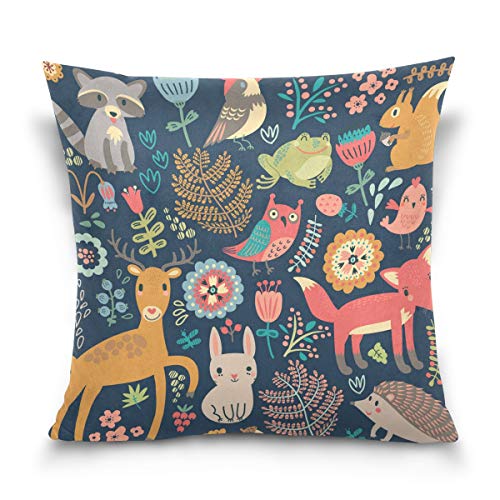 Linomo Kissenbezug 50x50 cm, Süß Hirsch Fuchs Hase Frosch Vogel Dekorative Kissenbezug Kissenhülle für Couch Sofa Bett Hause von Linomo