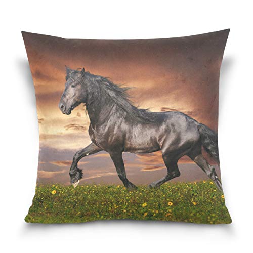 Linomo Kissenbezug 50x50 cm, Tier Schwarz Pferd Dekorative Kissenbezug Kissenhülle für Couch Sofa Bett Hause von Linomo