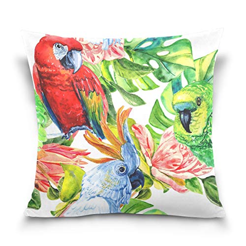 Linomo Kissenbezug 50x50 cm, Tropisch Papagei Blume Blätter Dekorative Kissenbezug Kissenhülle für Couch Sofa Bett Hause von Linomo
