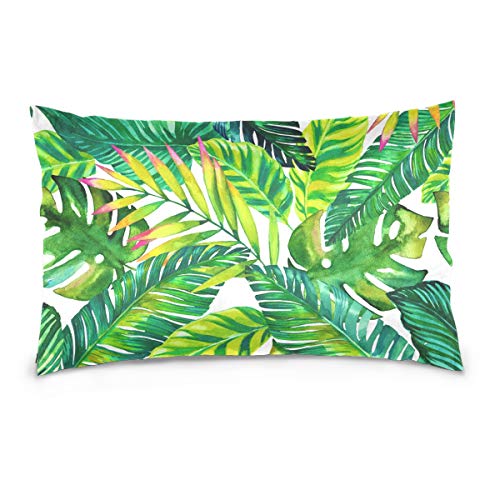 Linomo Kissenbezug 50x75 cm, Tropisch Grün Blätter Dekorative Kissenbezug Kissenhülle für Couch Sofa Bett Hause von Linomo