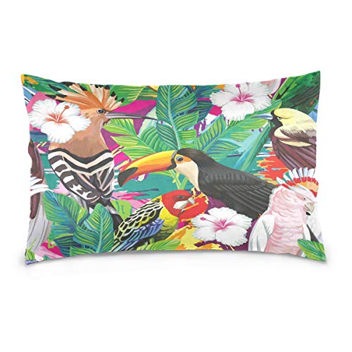 Linomo Kissenbezug 50x90 cm, Tropisch Blätter Papagei Tukan Dekorative Kissenbezug Kissenhülle für Couch Sofa Bett Hause von Linomo