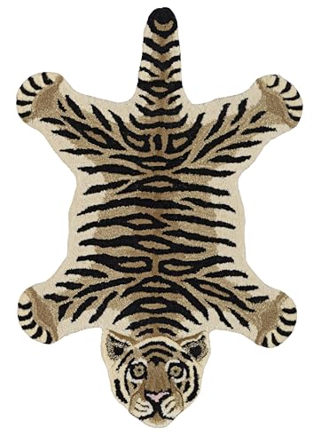 Linon Wild Forest Tiger Shaped Hand Tufted Wool Gold and Black 2' X 3' Accent Rug von Linon