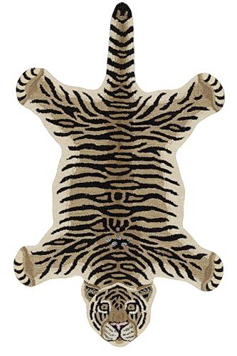 Linon Wild Forest Tiger Shaped Hand Tufted Wool Gold and Black 3' X 5' Accent Rug von Linon