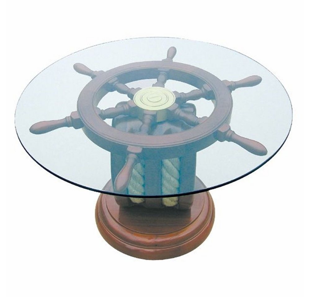 Linoows Beistelltisch Maritimer Salon Tisch Kajüten Tisch mit Glasplatte (1), Kapitänsmöbel aus edlem Holz von Linoows