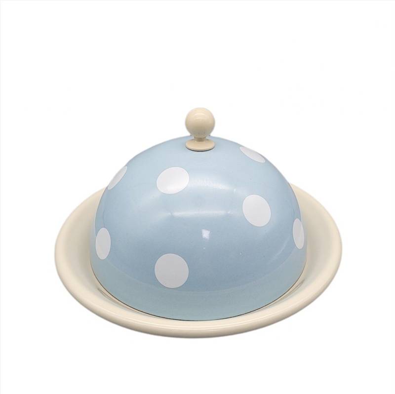 Linoows Butterdose Emaille Servierglocke, Butterglocke mit Teller, (Packung), Retro Butterdose Pastell Hellblau von Linoows