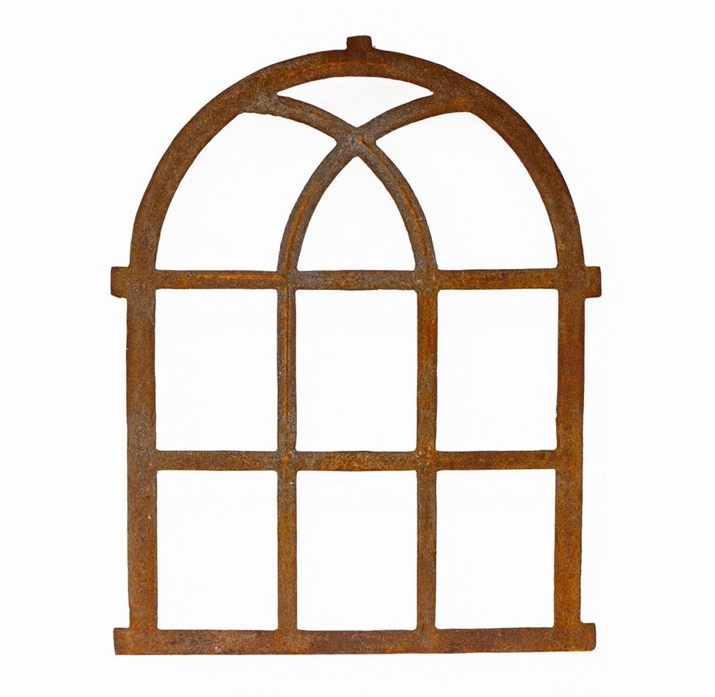 Linoows Dekoobjekt Eisenfenster, Stallfenster, Großes Scheunenfenster, Gusseisen Fenster mit gotischem Rundbogen von Linoows