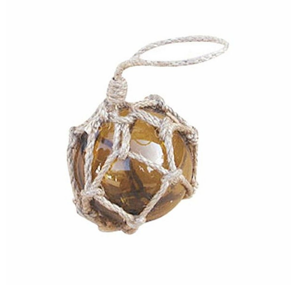 Linoows Dekoobjekt Fischernetz Kugel, Fischerkugel aus Glas im Netz Amber 5 cm, im Jutenetz eingewoben von Linoows