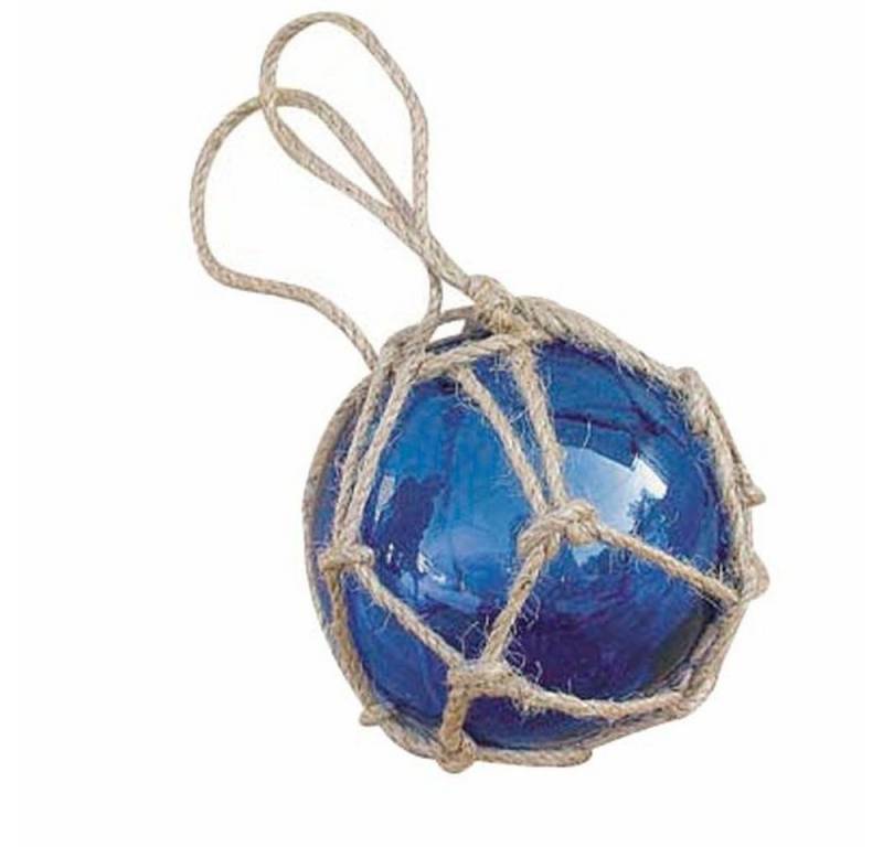 Linoows Dekoobjekt Fischernetz Kugel, Fischerkugel aus Glas im Netz Blau 7,5 cm (kein Set), im Jutenetz eingewoben von Linoows